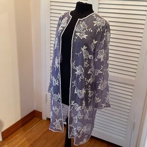 NWT 100%  silk (organza) Chetta B  cardigan open front tunic  embroidered